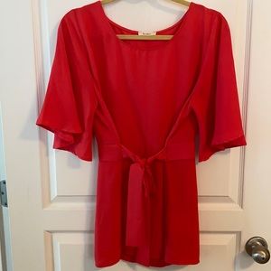 Deep coral/orange short sleeve blouse